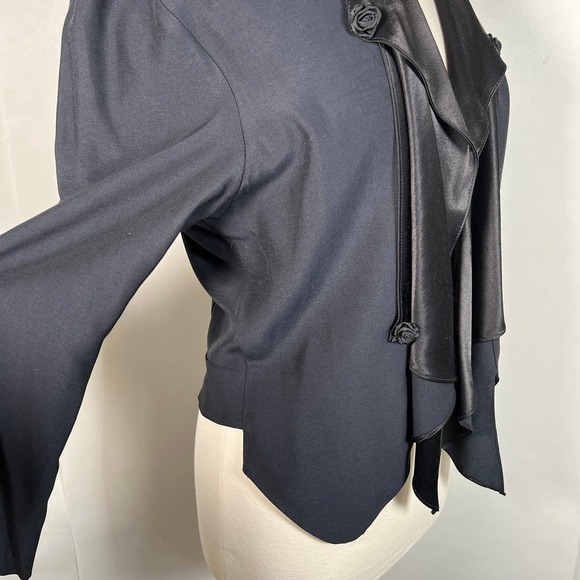 Vtg Wild Rose Women's Satin Feel Jacket L Rosettes Open Back / Waterfall Collar - Picture 6 of 7